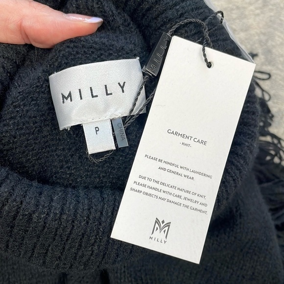 NWT Milly Rowe Fringe Sleeve Sweater Dress Mini Bodycon Turtleneck Sz P - Picture 9 of 14